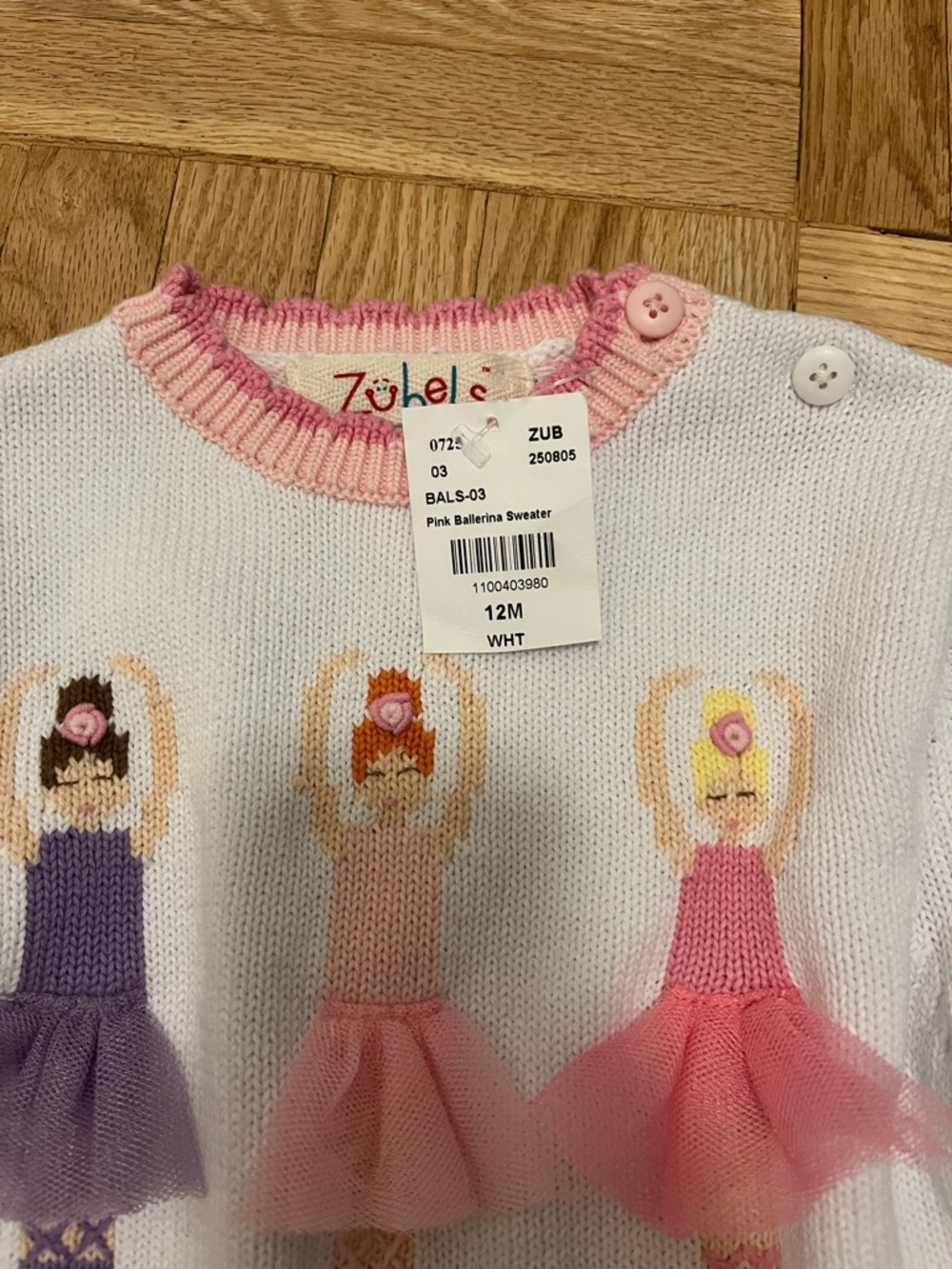 NWT! Zubels White & Pink Ballerina Sweater - Picture 3 of 5
